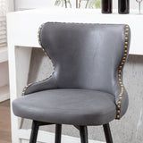 A&A Furniture,29" Modern Leathaire Fabric bar chairs,180° Swivel Bar Stool Chair for Kitchen,Tufted Gold Nailhead Trim Gold Decoration Bar Stools with Metal Legs,Set of 2 (Dark Gray)
