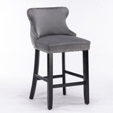 Contemporary Velvet Upholstered Wing-Back Barstools