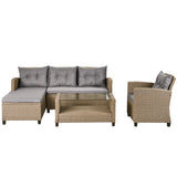 Outdoor, Patio Furniture Sets, 4 Piece Set Wicker Ratten Sectional Sofa with Seat Cushions