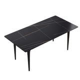 Modern artificial stone black straight edge black metal leg dining table