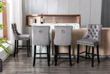 Contemporary Velvet Upholstered Barstools with Button Tufted Decoration and Wooden Legs, and Chrome Nailhead Trim, Leisure Style Bar