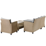 Outdoor, Patio Furniture Sets, 4 Piece Set Wicker Ratten Sectional Sofa with Seat Cushions