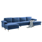 RELAX LOUNGE Convertible Sectional Sofa Navy Blue Fabric
