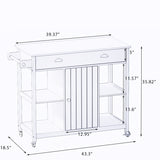 With Adjustable Shelf and Towel Bar, Lockable Wheels Kitchen Island