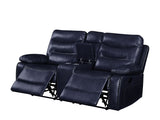 Reclining Navy Leather Loveseat w/Console (Motion)