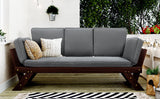 Outdoor Adjustable Patio Wooden Daybed Sofa Chaise Lounge with Cushions for Small Places, Brown Finish+Gray Cushion