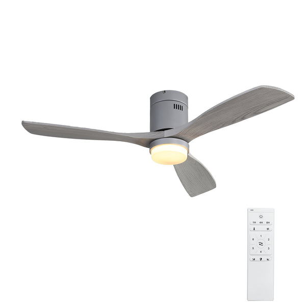 Low Profile Ceiling Fan With Lights 3 Carved Wood Fan Blade Noiseless Reversible Motor Remote Control With Light