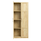 Tall wardrobe cabinet with 2 doors and 3 partitions to separate 4 storage spaces, oak