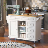 K&K kitchen cart with Rubber wood desktop rolling mobile kitchen island with storage and 5 draws