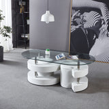 3 Pieces Coffee Table Set. Thick Tempered Glass Table and 2 Leather Stools