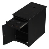 Nightstand, Classic Vintage Livingroom End Table Side Table with USB Ports and One Multifunctional Drawer with cup holders, Espresso