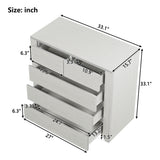 Off White Simple Style Manufacture Wood Chest with Gray Wood Grain Sticker Surfaces Five Drawers Large Storage Space for Living Room Bedroom Guest Room Children’s Room