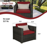Outdoor Garden Patio Furniture 8-Piece Gray Rattan Wicker Sectional Red Cushioned Sofa Sets