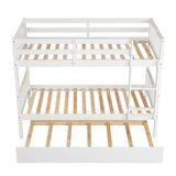 Twin Over Twin Bunk Beds with Trundle, Solid Wood Trundle Bed Frame with Safety Rail and Ladder