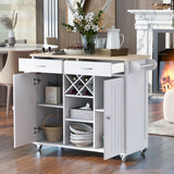 K&K Store Kitchen Island Cart with Two Storage Cabinets - Wine Rack, Two Drawers - Spice Rack - Towel Rack