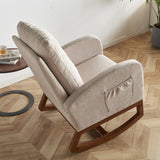 Wide Linen Rocking Chair Accent Chair in Beige Color