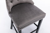 Contemporary Velvet Upholstered Barstools with Button Tufted Decoration and Wooden Legs, and Chrome Nailhead Trim, Leisure Style Bar