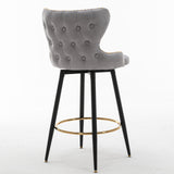 A&A Furniture,29" Modern Leathaire Fabric bar chairs,180° Swivel Bar Stool Chair for Kitchen,Tufted Gold Nailhead Trim Gold Decoration Bar Stools with Metal Legs,Set of 2 (Light Grey)