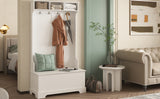 Hall Tree with 4 Hooks and Hinged Lid, Coat Hanger, Entryway Bench, Storage Bench