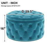 [New] 29.5" Wide Classic Button Tufted Velvet Round Ottoman With Storage Living Room Footrest