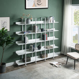 Tier Bookcase Home Office Open Bookshelf, Vintage Industrial Style Shelf with Metal Frame, MDF Board