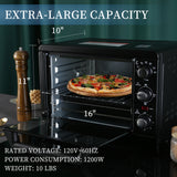 Simple Deluxe Toaster Oven with 20Litres Capacity,Compact Size Countertop Toaster, Easy to Control with Timer-Bake-Broil-Toast Setting, 1200W, Stainless Steel,16x11in,Black,Extra Large