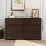 Vintage Aesthetic Solid Wood 6 Drawer Double Dresser in Rich Brown