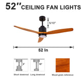 Quiet 52” Wood Ceiling Fans with Lights and Remote Moisture-proof Outdoor Indoor Ceiling Fan - 6 speedss