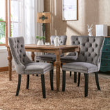 A&A Furniture,Nikki Collection Modern, High-end Tufted Solid Wood Contemporary Velvet Upholstered Dining Chair with Wood Legs Nailhead Trim  2-Pcs Set，Gray，1901GY