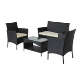 Patio outdoor rattan furniture -4 piece loveseat +2 armchair+coffie table for garden 4 PC Garden Patio Furniture ---------White cushion