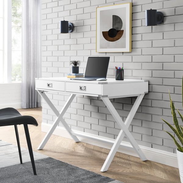 White Computer Desk with Storage, Sturdy Table for home office