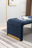 New Boucle Fabric Loveseat Ottoman Footstool Bedroom Bench Shoe Bench With Gold Metal Legs,Dark Blue