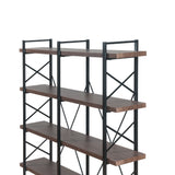 Home Office 5 Tier Bookshelf, X Design Etageres Storage Shelf, Industrial Bookcase for Office with Metal Frame