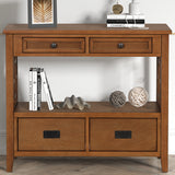 Farmhouse Pine Wood Console Table Entry Sofa Table with 4 Drawers & 1 Storage Shelf for Entryway Living Room Bedroom Hallway Kitchen