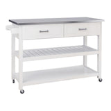 Stainless Steel Table Top White Kitchen Cart With Two Drawers