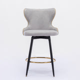 A&A Furniture,Counter Height 25" Modern Leathaire Fabric bar chairs,180° Swivel Bar Stool Chair for Kitchen,Tufted Gold Nailhead Trim Bar Stools with Metal Legs,Set of 2 (Light Gray)