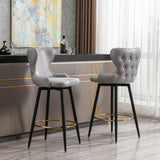 A&A Furniture,29" Modern Leathaire Fabric bar chairs,180° Swivel Bar Stool Chair for Kitchen,Tufted Gold Nailhead Trim Gold Decoration Bar Stools with Metal Legs,Set of 2 (Light Grey)