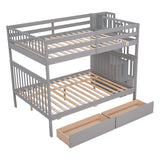 Full Over Full Bunk Bed with 2 Drawers and Staircases, Convertible into 2 Beds, the Bunk Bed with Staircase and Safety Rails for Kids, Teens, Adults, Grey