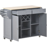 Kitchen Island Cart with Two Storage Cabinets - wine Rack, Two Drawers - Spice Rack