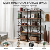 Home Office 5 Tier Bookshelf, X Design Etageres Storage Shelf, Industrial Bookcase for Office with Metal Frame