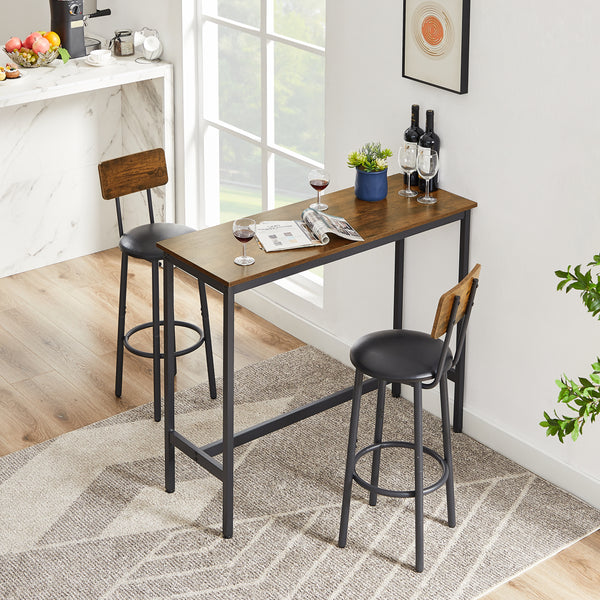 Bar Table Set with 2 Bar stools PU Soft seat with backrest (Rustic Brown,43.31’’w x 15.75’’d x 23.62’’h)