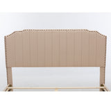 Queen Size Bed with Headboard,Modern Linen Curved Upholstered Platform Bed