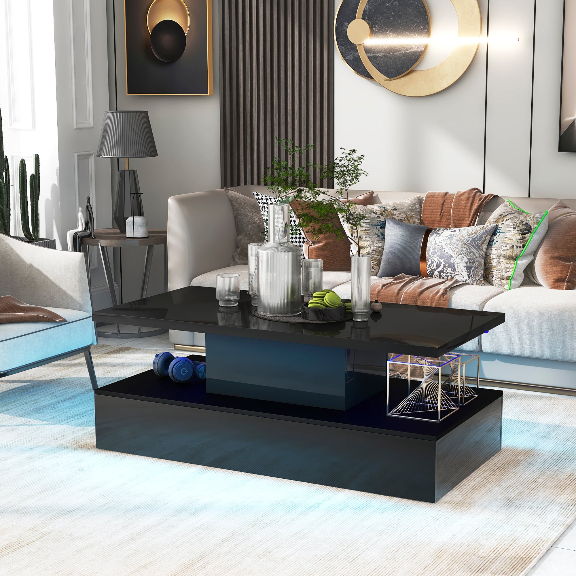 Coffee Table Cocktail Table Modern Industrial Design with LED lighting