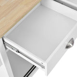 White Kitchen Island Cart with Rubber wood Drop-Leaf Countertop, adjustable height