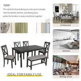 6-Piece Kitchen Dining Table Set Wooden Rectangular Dining Table, 4 Dining Chairs