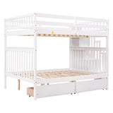 Full Over Full Bunk Bed with 2 Drawers and Staircases, Convertible into 2 Beds