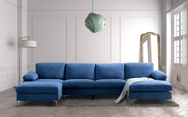 RELAX LOUNGE Convertible Sectional Sofa Navy Blue Fabric