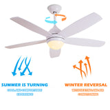 52 Inch White Ceiling Fan with Noiseless DC Motor and LED Lights Remote Control, 6 wind speeds