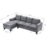 Sectional Sofa Set for Living Room with L Shape  Chaise Lounge ,cup holder and  Left  Hand with Storage Chaise  Modern 4 Seat (Grey) 
--LEFT CHAISE WITH STORAGE