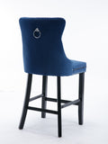 Contemporary Velvet Upholstered Barstools with Button Tufted Decoration and Wooden Legs, and Chrome Nailhead Trim, Leisure Style Bar Chairs,Bar stools, Set of 2 (Blue)
